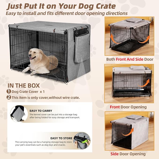 Dog Crate Cover for Anxiety,Water-Resistant & Windproof & Sun Resistant 600D Oxford Kennel Cover with Storage Bag,Calming Indoor Outdoor Pet Crate Cover for 24 Inch Wire Crates,Machine Washable,Gray - Image 6