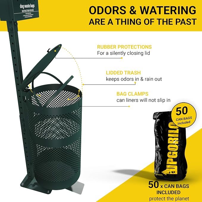 Pet Waste Station with Pedal - Includes 600 Roll Bags & 50 Can Liners - Glow in the Dark Dog Waste Station with Dog Poop Sign, Bag Dispenser, Hand Sanitizer Bottle & Outdoor Trash Can with Lid - Image 6