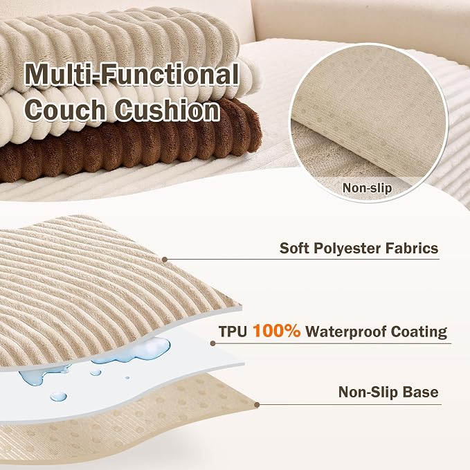 MEETSKY Sectional Sofa Covers, 2 Pieces 100% Waterproof Anti Slip Couch Cover for Dogs, Leather Couch Covers for 2 Cushion L Shape, Soft Sofa Covers for Pets Washable, Khaki,Large, 35"x63"+35"x63" - Image 3