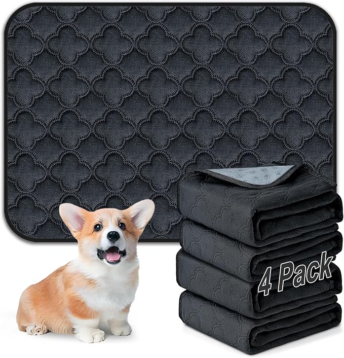 FunFurry Washable Pee Pads for Dogs - 4 Pack Reusable Pee Pads，Waterproof Puppy Pads，Pet Training Pads，Super Absorbent with Dog Paw Shape Non-Slip Backing (Dark Grey, 18" X 24" - 4 Pack) by FUNUPFURRYLIFE