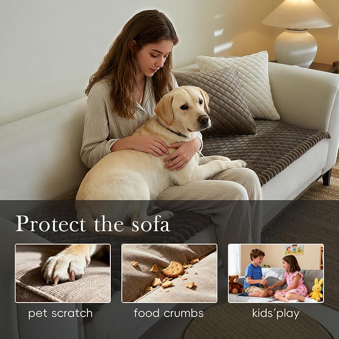 Diamond Quilted Couch Cover for Dogs Non Slip - Large Silicone Particles Pet Friendly Thick Sofa Slipcover for 3 Cushion Couch Washable Furniture Protector Mat for Dogs Cats - Image 3