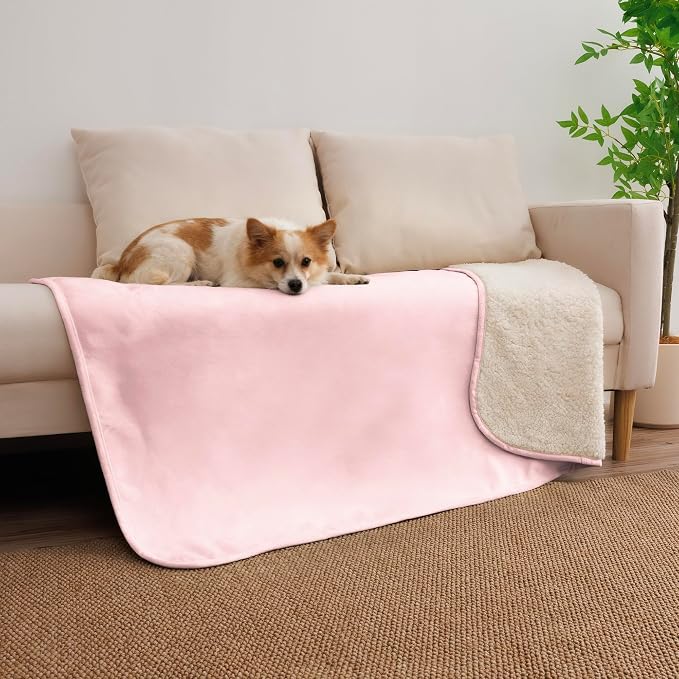 Waterproof Blanket for Dogs - Pet Throw as Furniture Protector | Cozy Sherpa & Smooth Velvet, Reversible and Machine Washable, for Couch, Bed, or Travel, 40"x50", Pink by TuffeelHome
