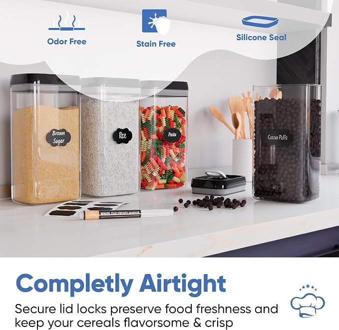 Chef's Path Airtight Food Storage Boxes with Labels - Kitchen Storage - Flour, Cereal, Pasta - Plastic Storage Boxes with Lids (4pcs-3.2L) - Image 3
