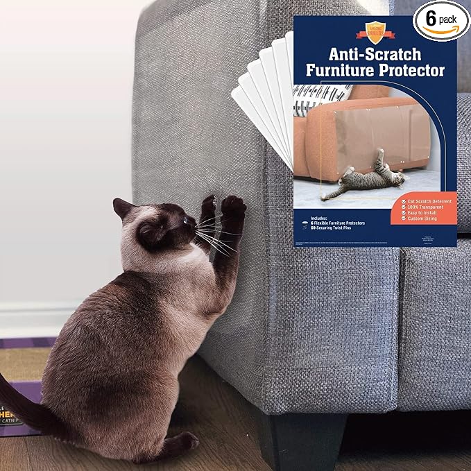 Stelucca Amazing Shields Cat Scratch Furniture Protector - 6 Pack XL | 17" x 12" sheets, sofa guard, claw- deterrent pet coverage, self-adhesive with 50 twist pins, cuttable to fit by SteluccaAmazingShields