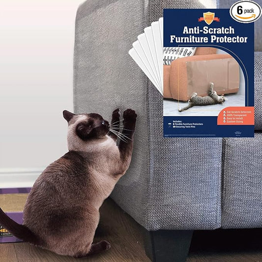 Stelucca Amazing Shields Cat Scratch Furniture Protector - 6 Pack XL | 17" x 12" sheets, sofa guard, claw- deterrent pet coverage, self-adhesive with 50 twist pins, cuttable to fit by SteluccaAmazingShields