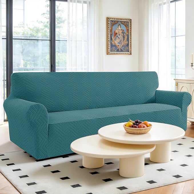 Stretch Sofa Cover Non-Slip Washable Furniture Protector | Stretch, 91"-110".Soft, Non Skid Foam, Elastic Bottom, Machine Washable, for Kids & Pets, Couch & Sofa, Dark Green - Image 2