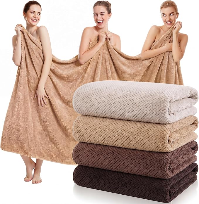 Newwiee 4 Pcs Oversized Bath Towel 40'' x 80'' Bath Sheet,Brown Colors | Fluffy Microfiber Quick Dry, Extra Large Bathroom Towel, Soft Absorbent Adult Shower Sheet, Fall Halloween Decor, Spa Beach by Newwiee