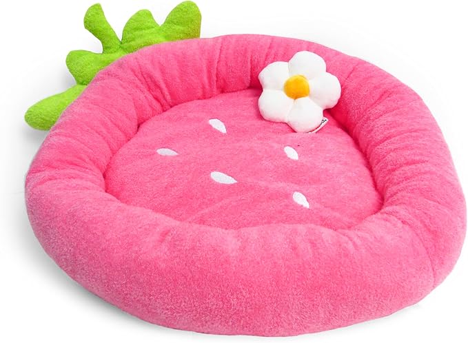 TONBO Soft Plush Small Cute and Cozy Food Dog Cat Bed, Washer and Dryer Friendly (Strawberry) by TONBO