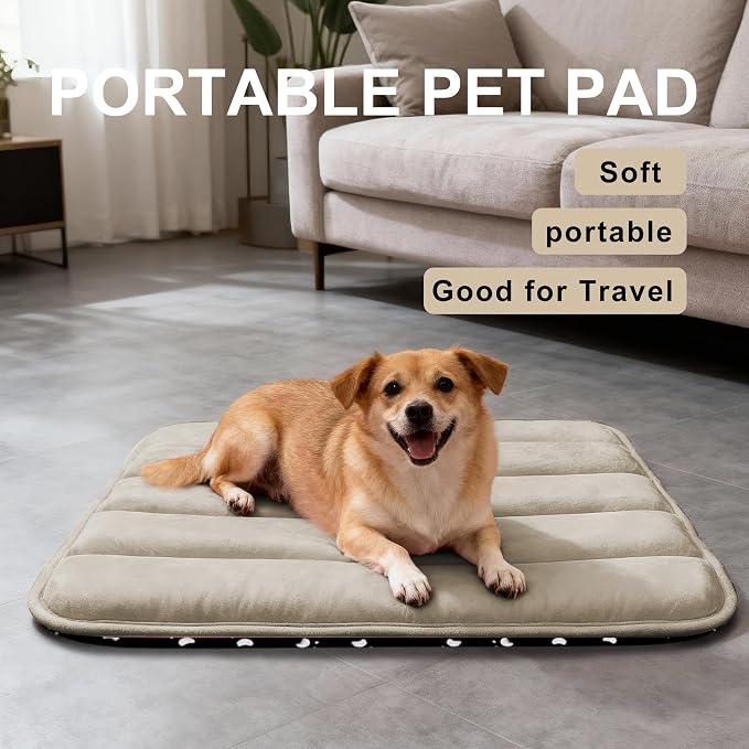 Dog Bed Mat, Reversible Dog Crate Pad with Washable Kennel Mat and Soft Foam, Flat Pet Bed for Dogs & Cats, for Crates Carriers & Travel (Light Brown, 28" L*16" W*1.5" Th) - Image 2