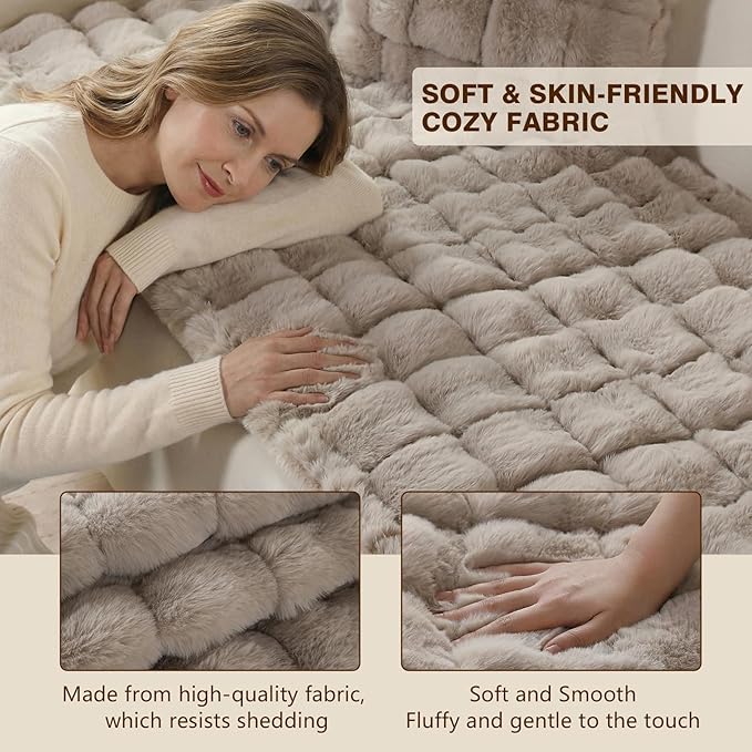 OHSIO Couch Cover for Pets Plush, Non Slip Cozy Sofa Cover Pet Friendly, Soft Thick Fuzzy Sofa Slipcovers for 3 Cushions Washable Couch Sofa Funiture Protector(Light Brown,27.6'' x 63'') - Image 4