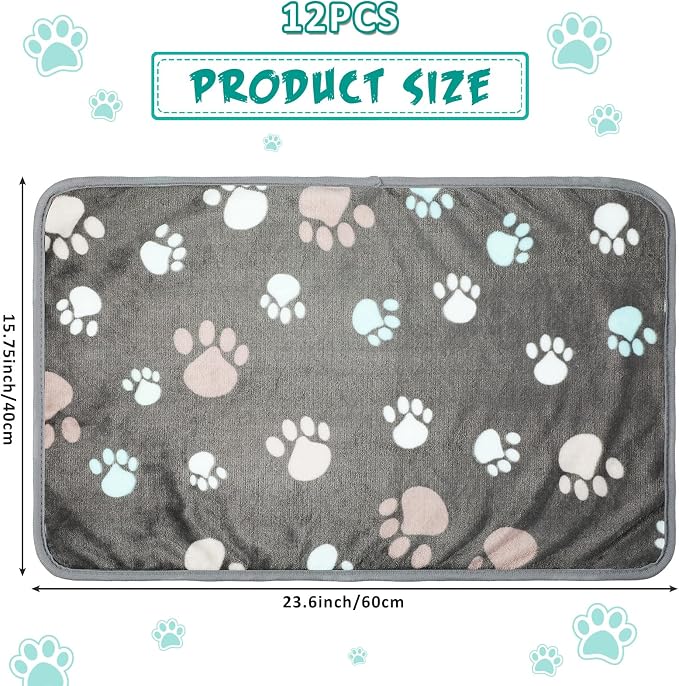 Tegeme 12 Pcs Pet Blankets 23 x 16 Inch Soft Fluffy Fleece Dog Cat Warm Paw Print Pattern Blankets Flannel Throw for Pets Dog Puppy Cat(Dark Gray) - Image 2