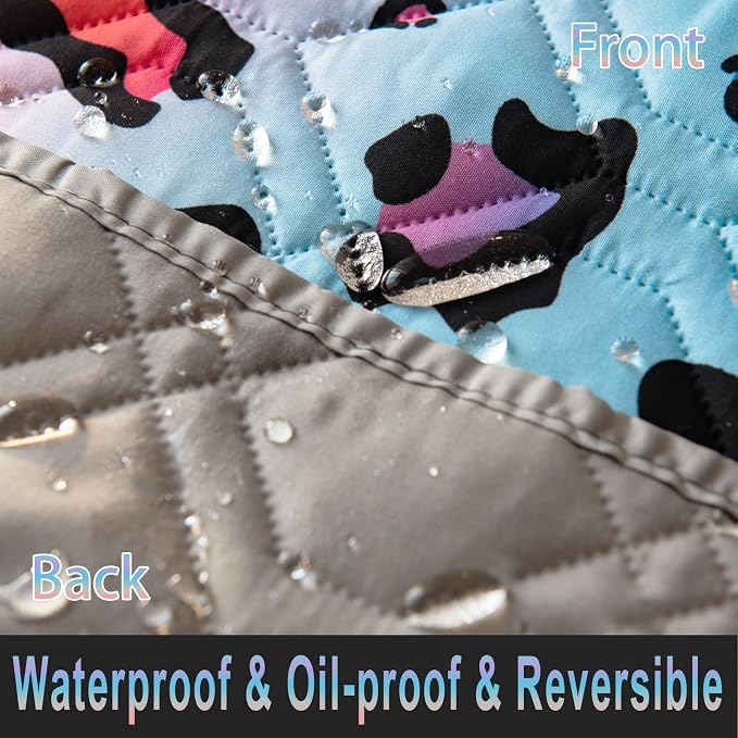 Waterproof Dog Bed Cover 68x82inch Reversible Pad Reusable Camping Mat for Kids/Pet/Dog/Cat Washable Geometric Embroidery Blanket Patchwork Rainbow Leopard Printed+Gray - Image 3