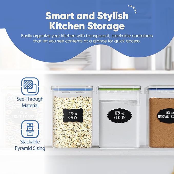 Chef's Path Large Airtight Food Storage Containers with Lids, Pack of 2, 5.2L, 175Oz, Airtight Kitchen and Pantry Bulk Canisters for Flour, Sugar, Rice, and Baking Supplies - Transparent - Image 5