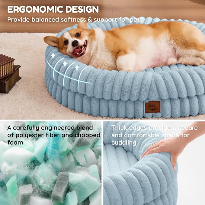 ChiXnuggle Orthopedic Dog Bed, Washable Cover, Faux Fur Bolster Pet Couch | waterproof,egg crate foam,non-slip bottom,for large dogs,light blue,35*28*7,dog sofa - Image 4