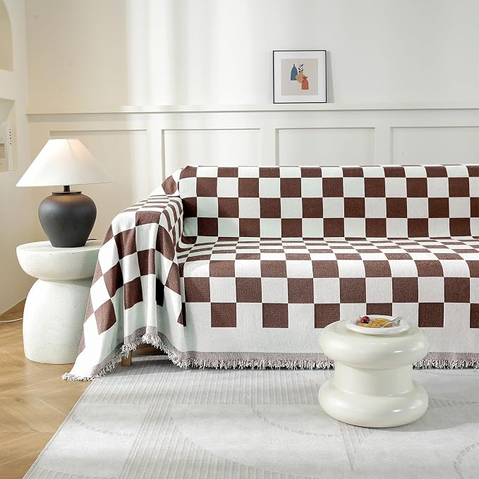 Couch Cover for Sofa, Boho Sofa Cover Washable Couch Cover for Dogs, Pet Sofa Cover for 2-Cushion Couches with Tassel Furniture Protector Cover,71" x 118",Dark Coffee-Square - Image 7