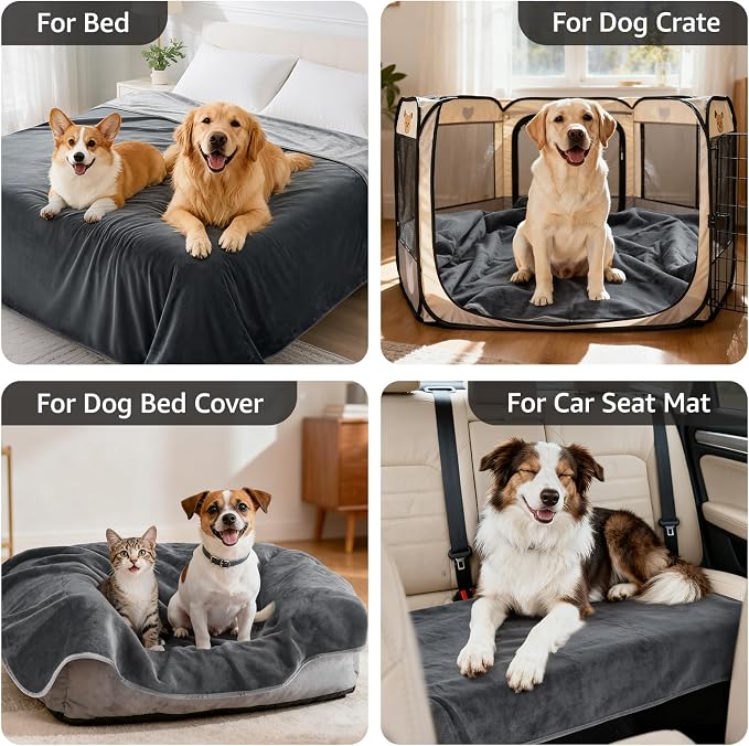 LOOBANI Waterproof Dog Blanket for Couch, Soft Couch Cover 50" x 60", Grey | Pet Blanket for Medium Large Dogs, Double Side Liquid-Proof, Reversible Flannel, Ideal for Sofa, Travel, Pet Hair Resistant - Image 6