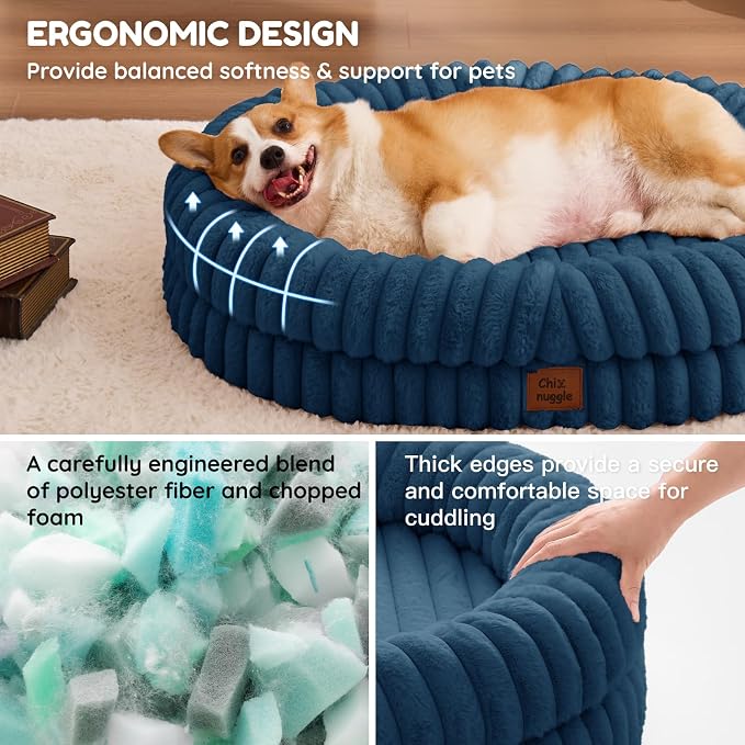 ChiXnuggle Orthopedic Dog Bed, Washable Cover, Faux Fur Bolster Pet Couch | waterproof,egg crate foam,non-slip bottom,for large dogs,navy,35*28*7,dog sofa - Image 4