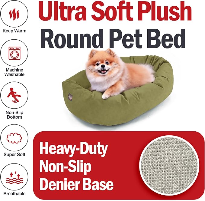 Majestic Pet Suede Shredded Memory Foam Mix Calming Dog Bed Washable - Cozy Soft Round Dog Bed with Spine for Head Support - Fluffy Donut Dog Bed, 24 Inch, Sage - Image 6