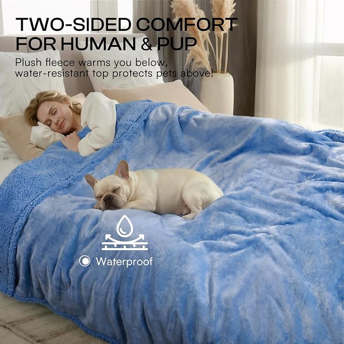 Luciphia Waterproof Pet Blanket, Liquid Pee Proof Dog Blanket for Sofa Bed Couch, Reversible Sherpa Fleece Furniture Protector Cover for Small Medium Large Dogs Cats, Navy Blue Small（40" x 28"） - Image 5
