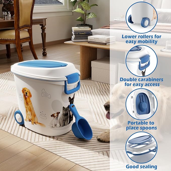 DRATO Cat Food Storage Container with Removable Wheels, Extra Large Capacity Sealed Lid Design for Easy Cleaning, Multi-Purpose Pet Food Container Bowl Scoop Included. - Image 4