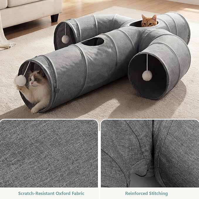 Ownpets Cat Tunnel Large 12 inch Diameter Sturdy Oxford Fabric Cat Tunnel Toy, Cactus Shape Collapsible Cat Tunnels for Indoor Cats,Interactive Peek Hole Pet Tunnel Tube with Cat Wand Toy - Image 4