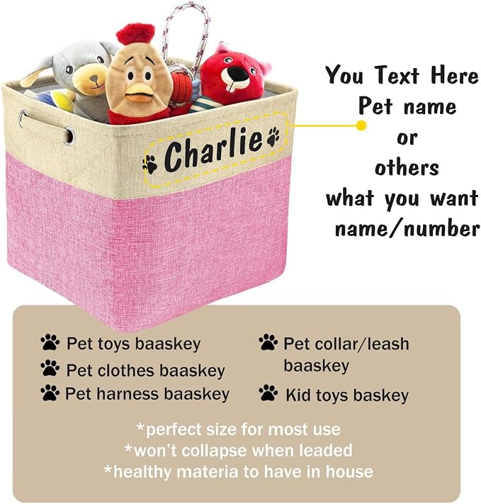 PET ARTIST Collapsible Dog Toy Storage Basket Bin with Personalized Pet's Name - Rectangular Storage Box Chest Organizer for Dog Toys,Clothing,Apparel & Accessories (Pink Big One) - Image 3