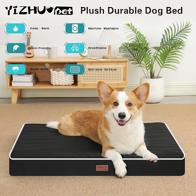 Black 30''x20''x3 Small M Orthopedic Dog Bed | Soft, Waterproof, Egg Foam, Pet Crate Beds Mat, Kennel Pads, Removable Washable Cover,Non-Slip Bottom,Anti-slip oxford fabric - Image 2