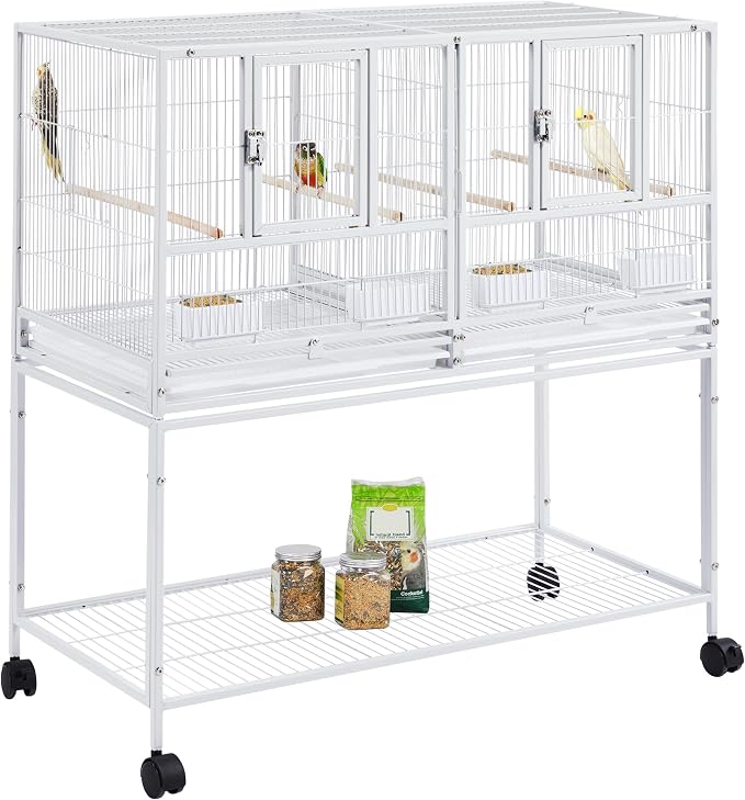 Yaheetech Stackable Divided Breeder Breeding Parakeet Bird Cage for Canaries Cockatiels Lovebirds Finches Budgies Small Parrots with Rolling Stand, White by Unknown