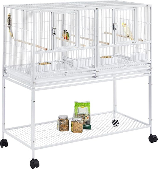Yaheetech Stackable Divided Breeder Breeding Parakeet Bird Cage for Canaries Cockatiels Lovebirds Finches Budgies Small Parrots with Rolling Stand, White by Unknown