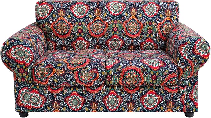 hyha Stretch Couch Cover, Sofa Covers for 2 Separate Cushion Couch Washable | Loveseat Cover, Floral Pattern, Printed, 3 Pieces, 2 Seater Furniture Protector with Elastic Bottom for Dogs, Pet Friendly by hyha