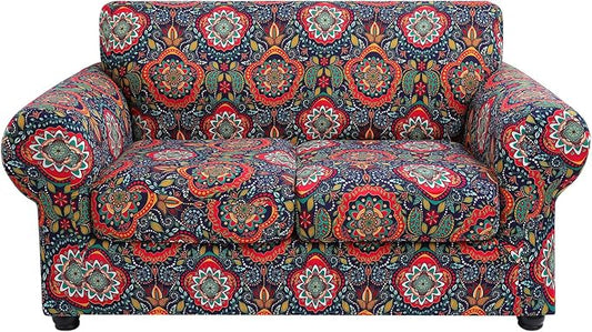 hyha Stretch Couch Cover, Sofa Covers for 2 Separate Cushion Couch Washable | Loveseat Cover, Floral Pattern, Printed, 3 Pieces, 2 Seater Furniture Protector with Elastic Bottom for Dogs, Pet Friendly by hyha