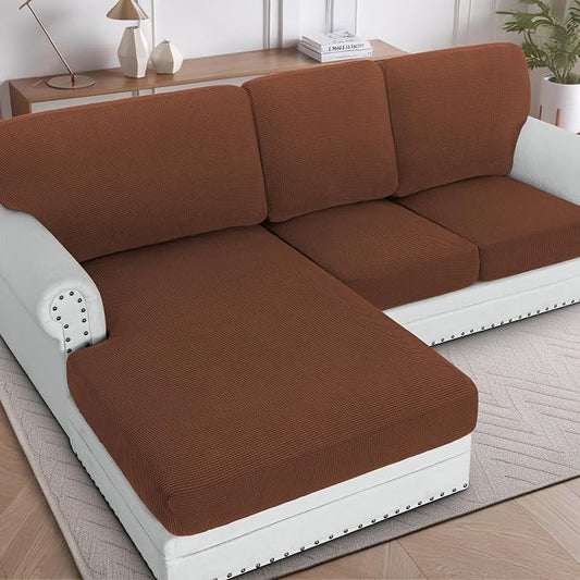 H.VERSAILTEX Sectional Couch Covers 3 Pieces Sofa Seat Cushion Covers L Shape Separate Cushion Couch Chaise Cover for Both Left/Right Sectional Couch (Seat Only: 1 Chaise + 2 Sofa, Caramel) by HVERSAILTEX