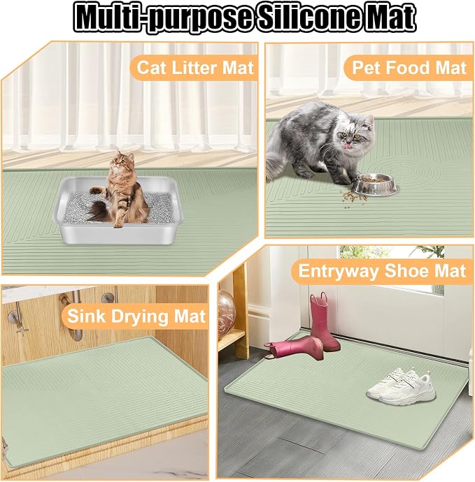 Silicone Cat Litter Mat 50" x 36" Cat Mat for Litter Box, Green | Extra Large Cat Litter Trapping Mat for Floor, Waterproof, Non-Slip Kitty Litter Box Mat with Raised Edge, Easy to Clean - Image 8