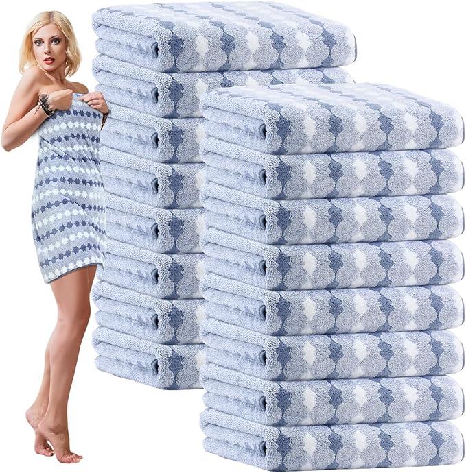 SmoothNovelty 16 Pack Microfiber Bath Towels Bulk 27'' x 60'' Oversized Size Bath Towel Highly Absorbent Extra Large Soft Drying for Beach Shower Summer Salon Sport Gym Party (Cone,Blue) by SmoothNovelty