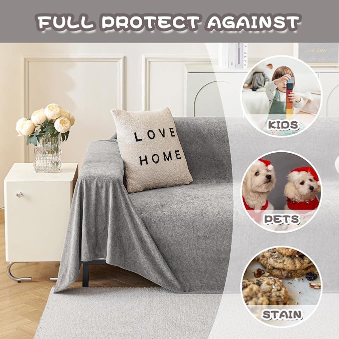 MYSKY HOME Sectional Couch, Covers Couch Cover 3 Cushion Sofa, Couch Covers for Sofa, Dog Couch Protector, L Shape Cover Sofa Slipcovers Washable Furniture Covers for Pets, 71" x 134", Grey - Image 3