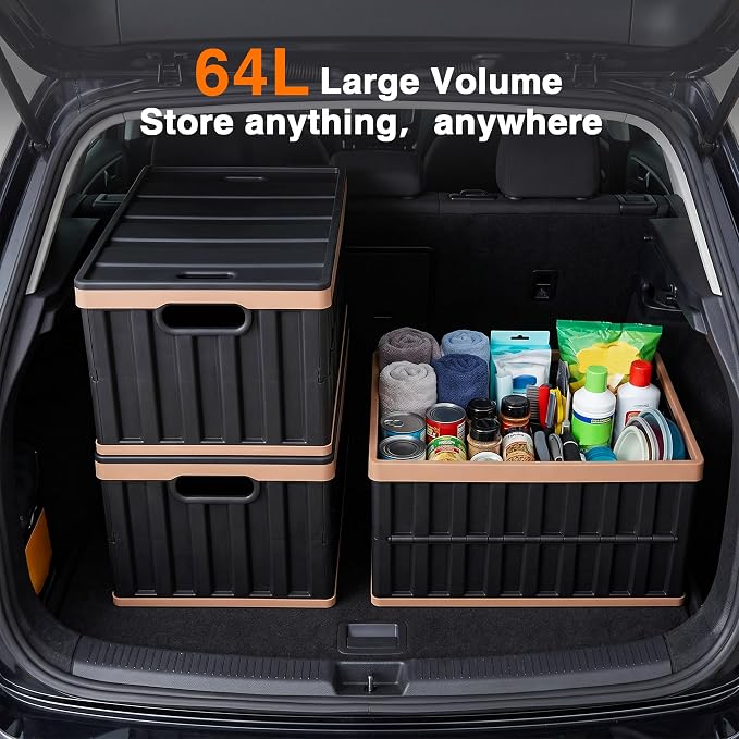 Citylife 64L Collapsible Storage Bins with Lids Plastic Storage Containers for Organizing Stackable Storage BoxLarge Heavy Duty Utility Crates, 4 Packs - Image 2