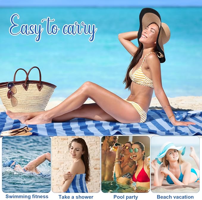 Redbaker 16 Packs 72 x 36 Inches Oversized Vertical Stripe Beach Towel Bulk Extra Large Pool Towels Set Microfiber Quick Dry Swim Towel Blanket for Women Men Adult Bath Travel(Blue) - Image 6
