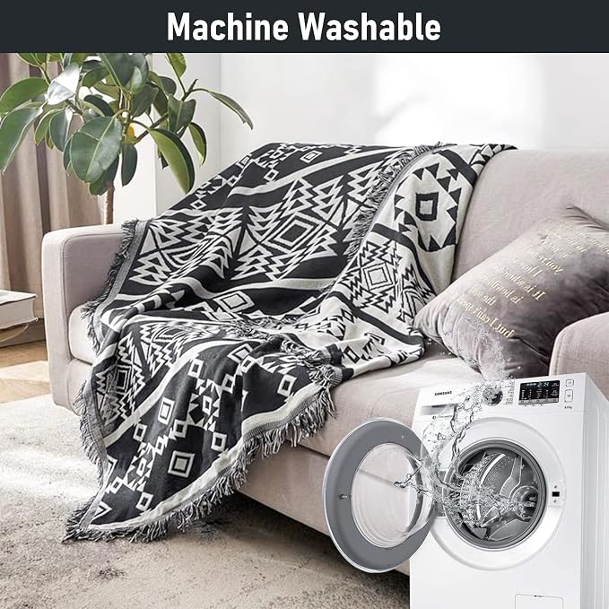 Homcosan Sofa Slipcovers Towel Reversible Cover Cotton Knit Geometrical Couch Cover for 2 Seat Cushion Blanket Sofa Cover Couch Slipcovers with Tassels Couch Protector for Pets, Kids （Large - Image 5