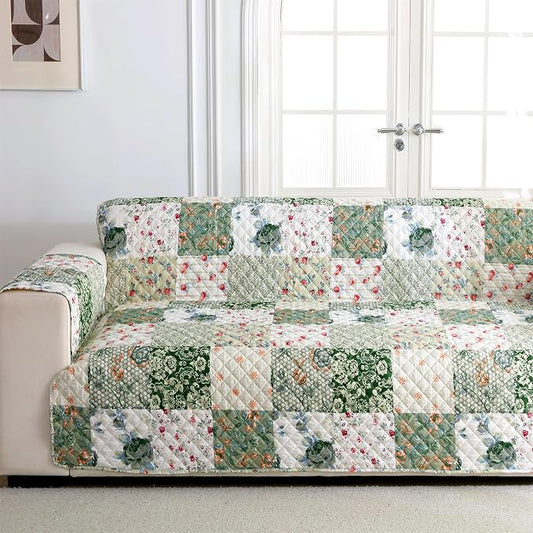 Cmfshape Skidproof Sofa Cover-Green Sofa Slipcover with Elastic Straps-Easy Fit Slip Cover-Patchwork Washable Furniture Protector for Pets and Kids(Sofa,Green) by cmfshape-quiltset