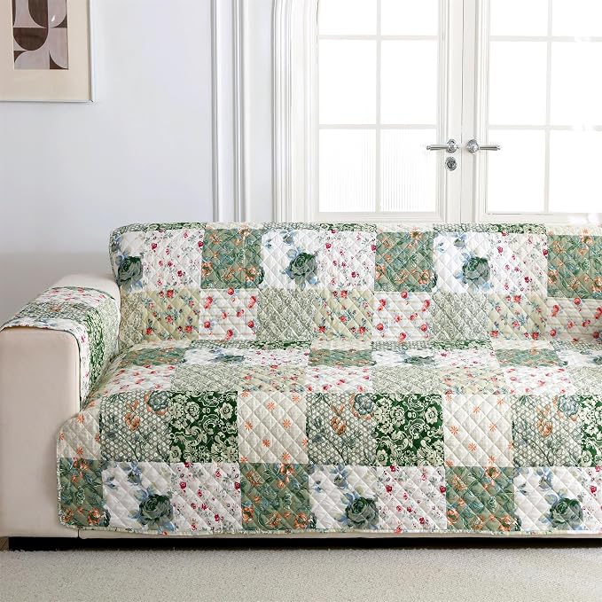 Cmfshape Skidproof Sofa Cover-Green Sofa Slipcover with Elastic Straps-Easy Fit Slip Cover-Patchwork Washable Furniture Protector for Pets and Kids(Sofa,Green) by cmfshape-quiltset