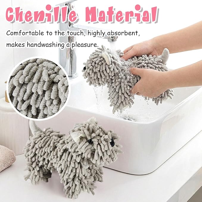 Tegeme 2 Pcs Chenille Dog Hand Towel Fuzzy Dog Towel Absorbent Microfiber Soft for Bathroom Kitchen Washstand (Grey) - Image 5