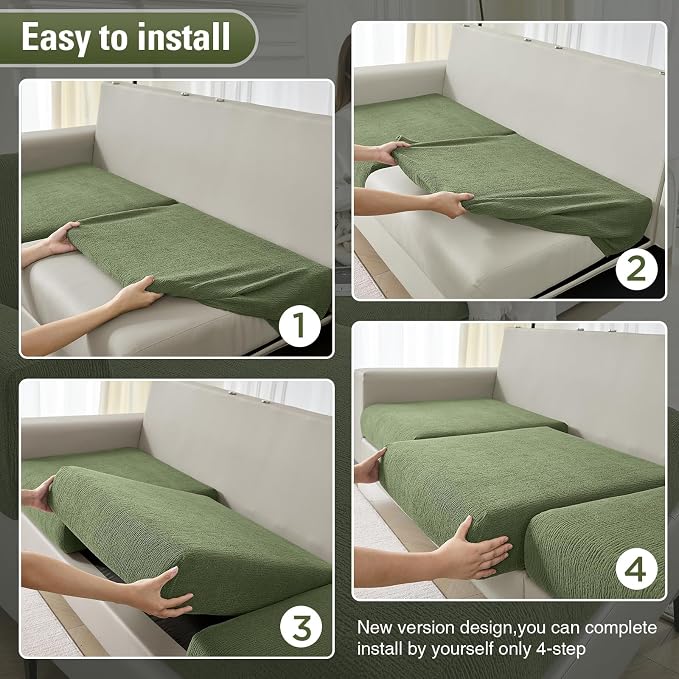 Couch Cushion Covers Sectional Couch Covers Stretch Washable Soft Seat Cushion Covers Furniture Protector Sofa Slipcovers for Pets(Green,3 Pieces Seat Covers or Back Covers) - Image 5