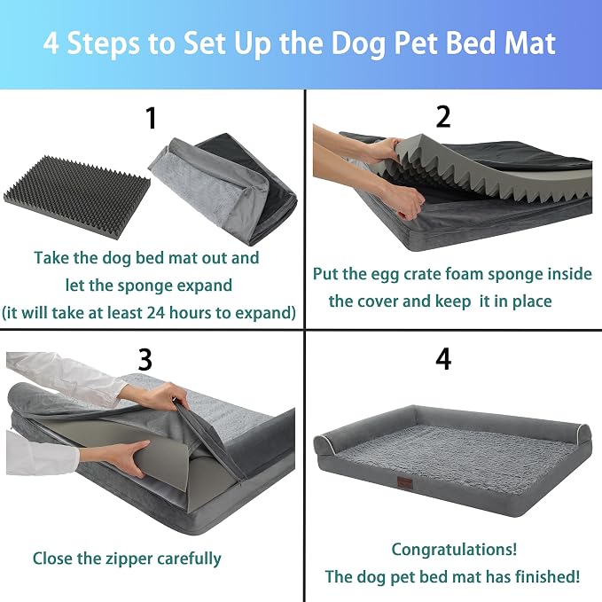 Grey 42''x30''x7.5 Large XL Orthopedic Plush L Shape Dog Bed | Soft, Waterproof, Egg Foam, Pet Crate Beds Mat, Kennel Pads, Removable Washable Cover,Non-Slip Bottom,Anti-slip oxford fabric - Image 5