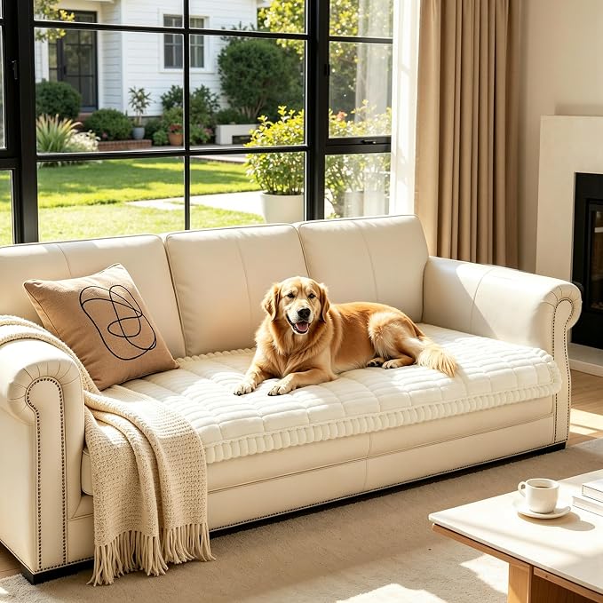 SUBRTEX Couch Cover for Dogs, Non-Slip Sofa Mat Washable, Thick Sofa Slipcover Cushion Protector Pet-Friendly (Ivory, 27.6"x59.1") - Image 2