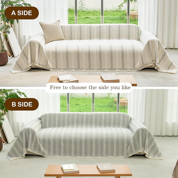 VANJOROY Couch Cover for 3 Cushion,Washable Couch Covers for Dogs Pets, Sofa Slipcovers Sectional Sofa L-Shape, Chenille Couch Cover for Sofa Cover Furniture Protector with Tassel,71"x 134" Beige - Image 8