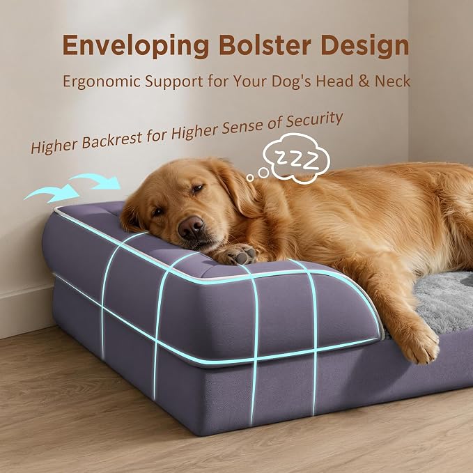 Comfort Expression Orthopedic Dog Bed for Extra Large Dogs with Bolster | Waterproof Dog Couch Bed with Washable Cover & Non-Slip Bottom, Supportive Egg Crate Foam XL Pet Bed, 42x30 Inch - Image 3