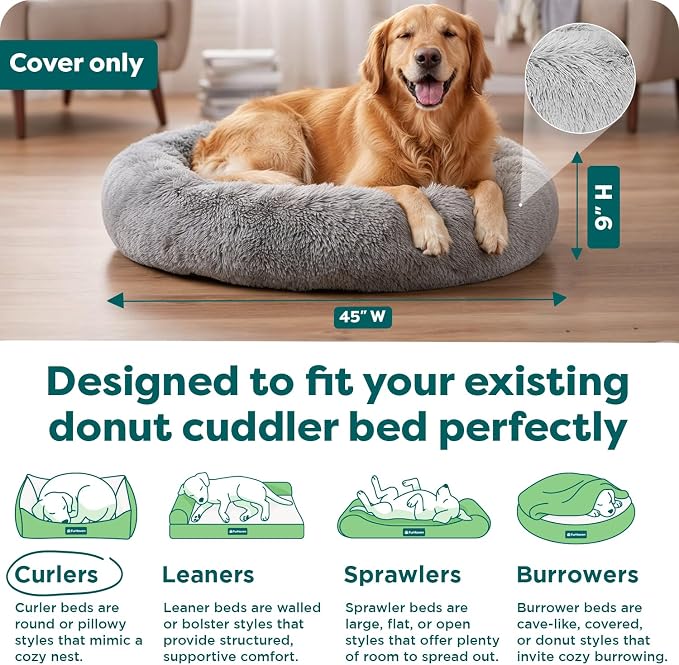 FurHaven Replacement Dog Bed Cover, Long Faux Fur for Calming Cuddlers, Machine Washable, Customizable Filling, Jumbo XL, Faux Fur, Misty Gray - Image 3