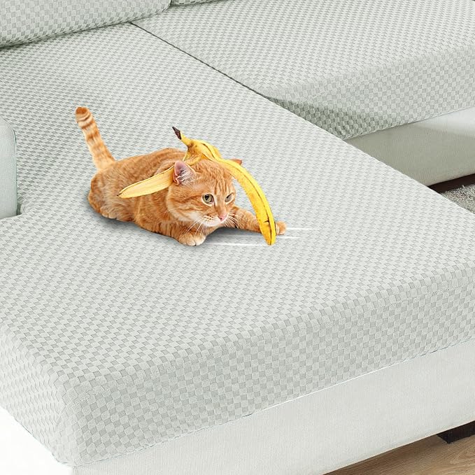 YEMYHOM Stretch Individual Cushion Covers Sofa Seat Cushion Slipcovers Soft Couch Cover Replacement Large Checkered Furniture Protector with Elastic Bottom (3 Pc Cushion Cover, Ivory) - Image 7