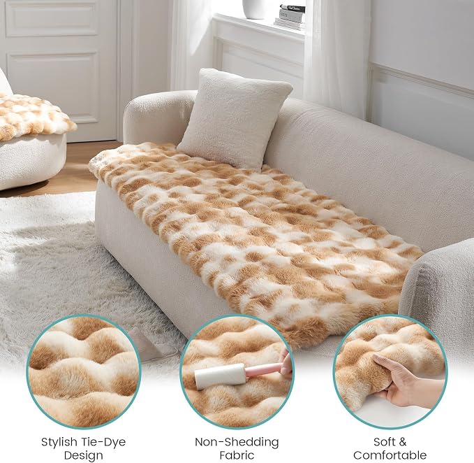 COZY KISS Couch Cover for Dogs Washable, Ultra Soft Faux Fur Pet Sofa Pad for Car Seat Protector, Liquid Pee Proof Cat Mat, Warm Pad for Dresser Top, 27.5x59 inch, Tie Dye Brown - Image 2