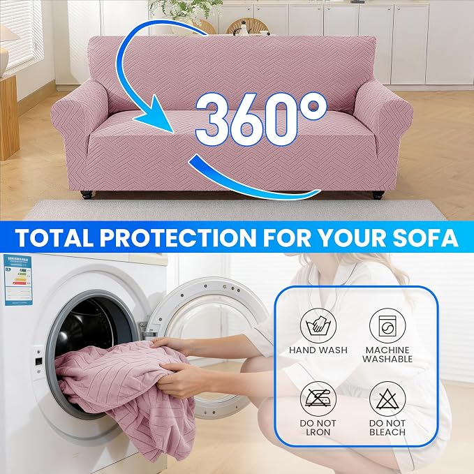 Stretch Sofa Cover Non-Slip Washable Furniture Protector | Stretch, 71"-91".Soft, Non Skid Foam, Elastic Bottom, Machine Washable, for Kids & Pets, Couch & Sofa, Pink - Image 8